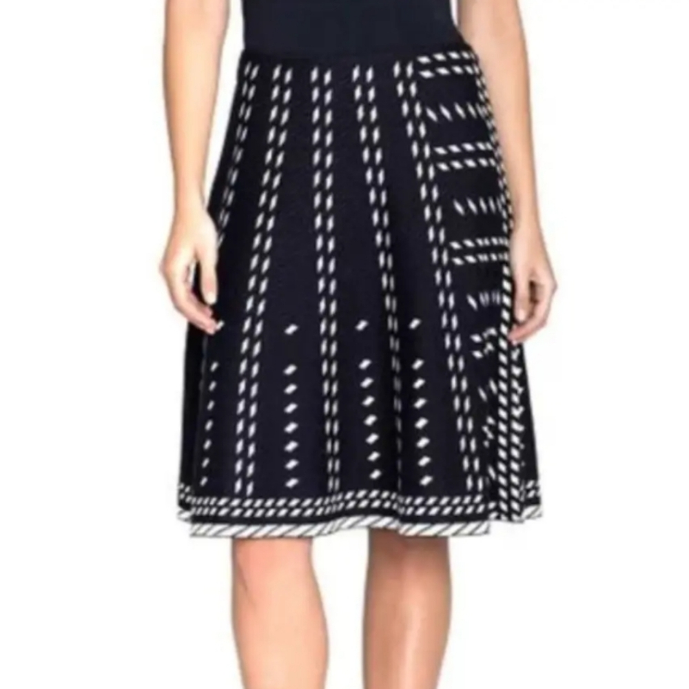 Nic+Zoe Navy and White Petite Falling Star Diamond Twirl‎ Knit Skirt Large